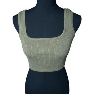 Beige Bottany Olive Ribbed Crop Knit Tank Top Size Small
